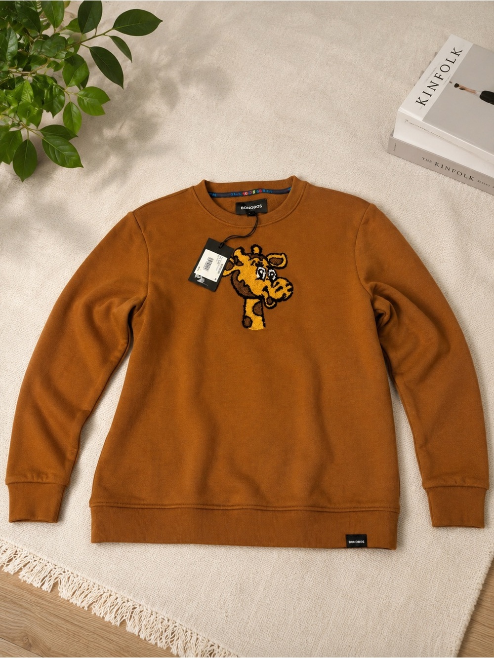 Bonobos Rust Brown Crewneck Sweater with Giraffe Patch
